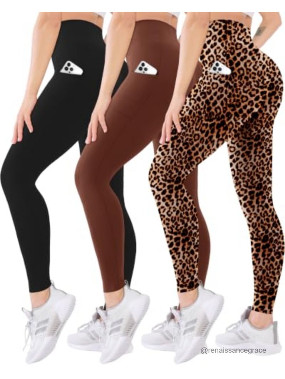 Women's High Waisted Leggings with Pockets - 3 Pack Soft Tummy Control Yoga